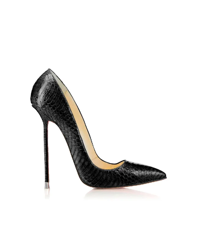 Women's forest green stiletto heel pumps for a nature - inspired lookAkhira 120  Black Python
