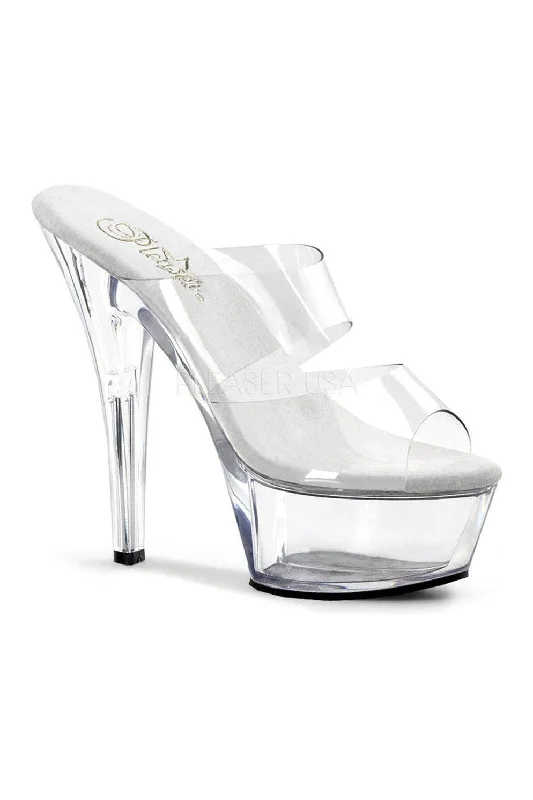 Women's Glitter Heeled Sandals with Ankle Strap and Chunky Heel in Gold for a Sparkly and Glamorous Party LookKISS-202 Platform Sandal | Clear Vinyl