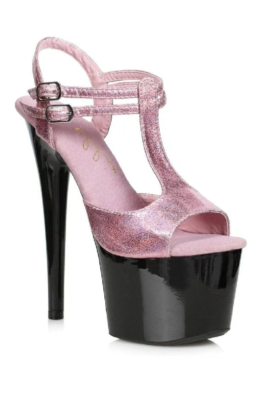 Women's Beaded Heeled Sandals with Strappy Design in White for a Romantic and Feminine Wedding Guest Outfit709-ZAYA Stripper Sandal | Pink Glitter