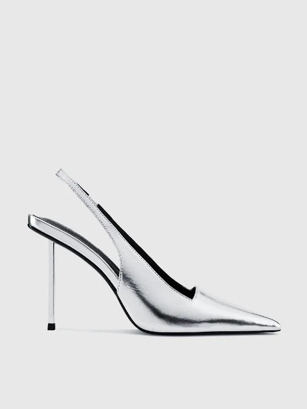 Women's cocktail party stiletto heel pumps with a unique patternG63 Slingback - Silver