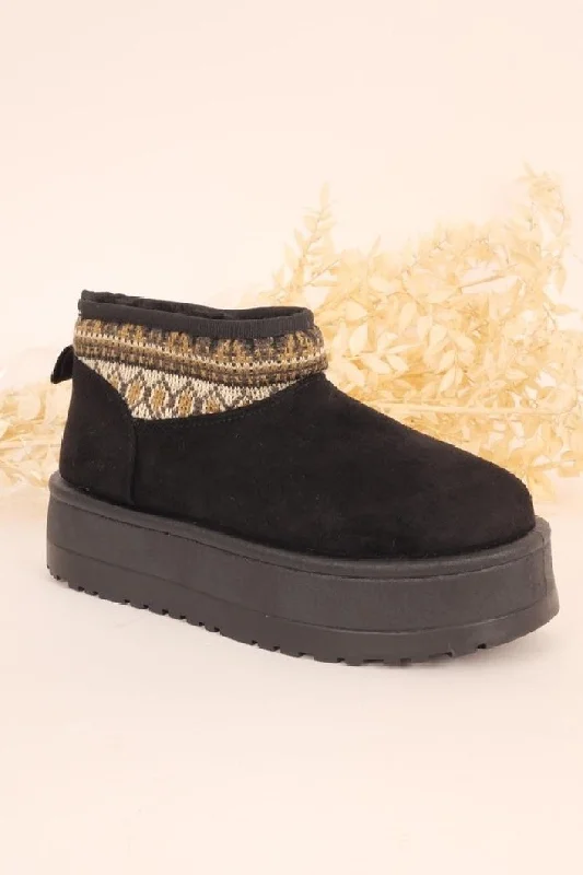 women's ankle boots with embroideryULTRA MINI PLATFORM KNITTED DETAIL ANKLE BOOTS IN BLACK