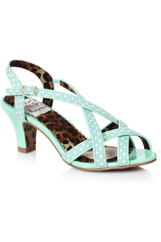 Women's Mesh Heeled Sandals with High Heel and Ankle Strap in Silver for a Contemporary and Stylish LookBettie Page Gracie Vintage Sandal | Green Faux Leather Women's Mesh Heeled Sandals with High Heel and Ankle Strap in Silver for a Contemporary and Stylish LookBettie Page Gracie Vintage Sandal | Green Faux Leather