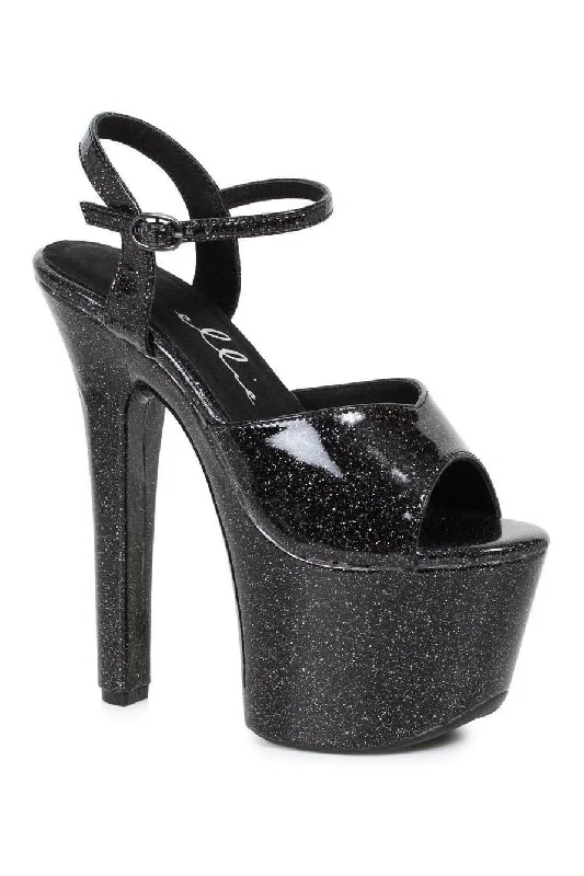 Women's Leather Heeled Sandals with Chunky Heel and Buckle Detail in Brown for a Rustic and Trendy Appeal711-BABBLE Stripper Sandal | Black Glitter Women's Leather Heeled Sandals with Chunky Heel and Buckle Detail in Brown for a Rustic and Trendy Appeal711-BABBLE Stripper Sandal | Black Glitter