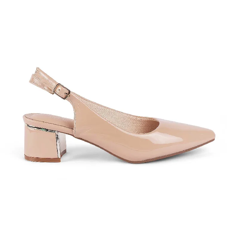 Women's lace - trimmed stiletto heel pumps with a scalloped edgeTresmode Jane Beige Women's Dress Block Heel Pumps