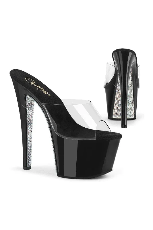 Women's Chunky Heeled Sandals with Studded Detail in Black for a Punk - Inspired and Edgy StyleSKY-301CRS Exotic Slide | Clear Vinyl Women's Chunky Heeled Sandals with Studded Detail in Black for a Punk - Inspired and Edgy StyleSKY-301CRS Exotic Slide | Clear Vinyl