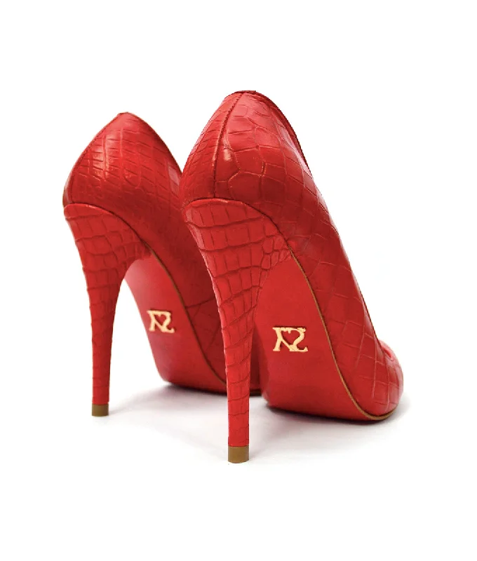 Women's business meeting stiletto heel pumps with a professional lookNoa Red Crocodile