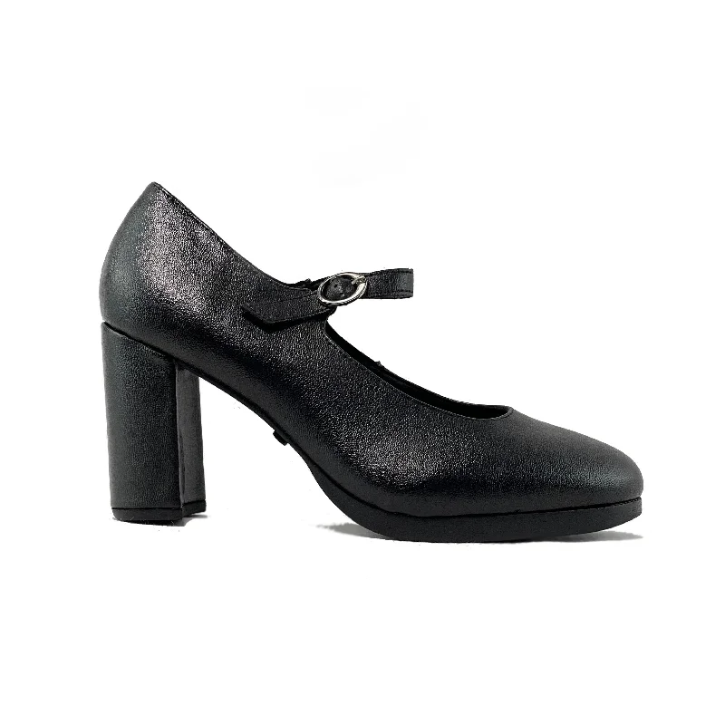 Women's pointed - toe slingback stiletto heel pumps in a peep - toe design'Charlotte' vegan high-heeled Mary-Jane by Zette Shoes - matte black
