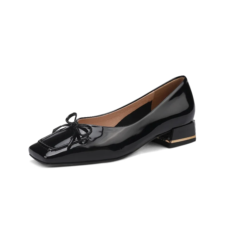 Women's ankle - strap stiletto heel pumps with a cut - out detailTinaCus Glossy Patent Leather Women's Handmade Classic Square Toe Block Heel Slip On Loafer Pumps with Bowknot