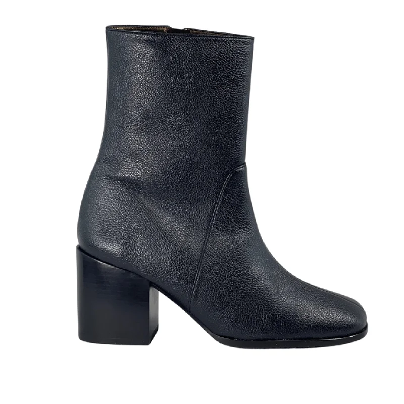 Women's party stiletto heel pumps with a glittery finish'Menos' vegan-leather mid-calf boot by Zette Shoes - black
