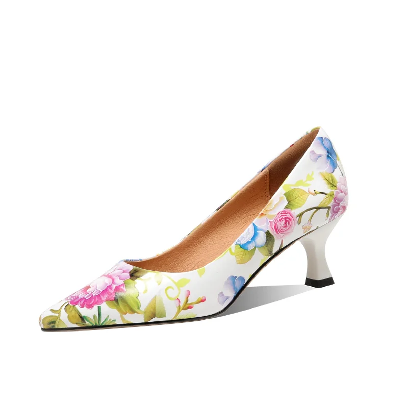 Women's satin - lined stiletto heel pumps for extra comfortTinaCus Women's Handmade Genuine Leather Flower Slip On Kitten Heel Pumps