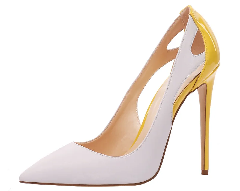 Women's cork - sole stiletto heel pumps for a natural touchGlitter White & Yellow Wedding Stilettos Women Pumps Sexy 12cm Party High Heels