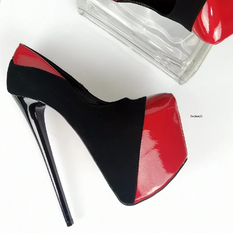 Women's mule - style stiletto heel pumps with a bow accentRed Black Suede Chic Stiletto Pumps