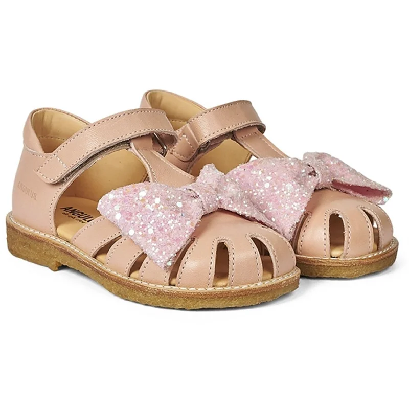 Plus Size Women's Wide - Width Platform Sandals in Black for Added Comfort and HeightAngulus Sandal W. Bow And Velcro Peach/Peach Glitter Plus Size Women's Wide - Width Platform Sandals in Black for Added Comfort and HeightAngulus Sandal W. Bow And Velcro Peach/Peach Glitter
