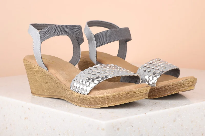 Elastic - Strap Women's Sandals with a Padded Toe in Teal for Easy On - and - OffWomen Grey Textured Wedge Sandals Elastic - Strap Women's Sandals with a Padded Toe in Teal for Easy On - and - OffWomen Grey Textured Wedge Sandals
