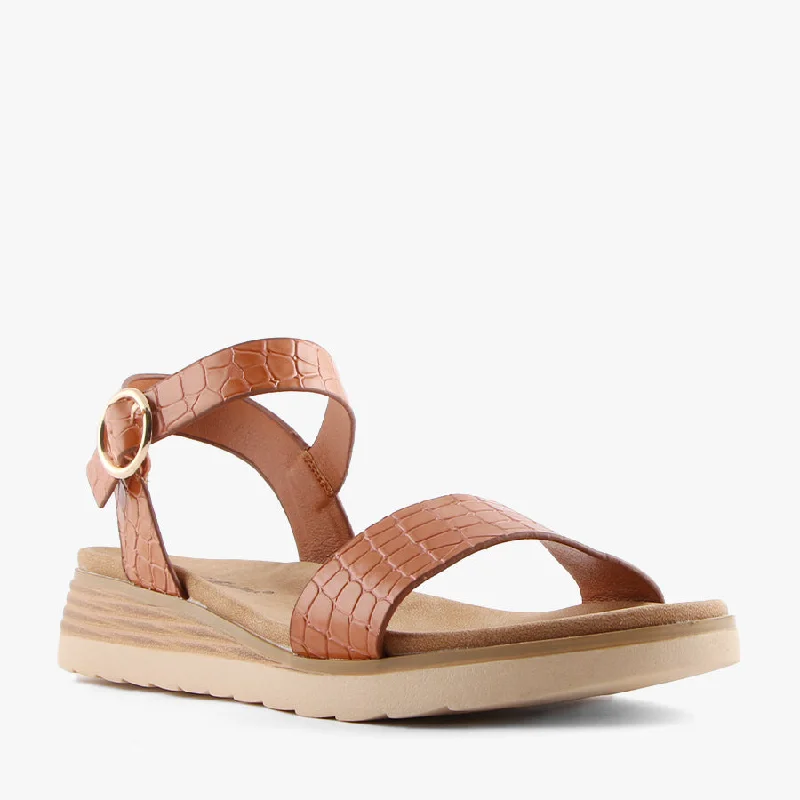 Elastic - Strap Women's Sandals with a Padded Toe in Teal for Easy On - and - OffLAIN TAN