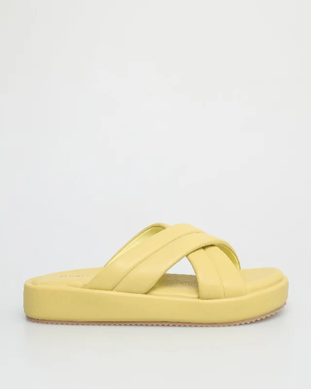 Elastic - Strap Women's Sandals with a Padded Toe in Teal for Easy On - and - OffTomaz FL058 Ladies Slide On Sandals (Yellow)