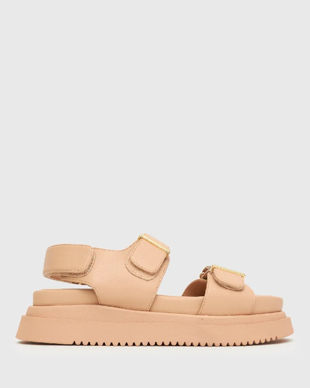 Women's Strappy Gladiator Sandals with Buckle Closures in Tan for a Boho LookTREASURE Leather Flatform Sandals