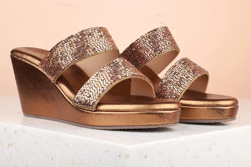 Women's Cork - Soled Espadrille Sandals with a Rope - Trimmed Upper in Navy for a Summer VibeWomen Antique Embellished Wedge Sandals