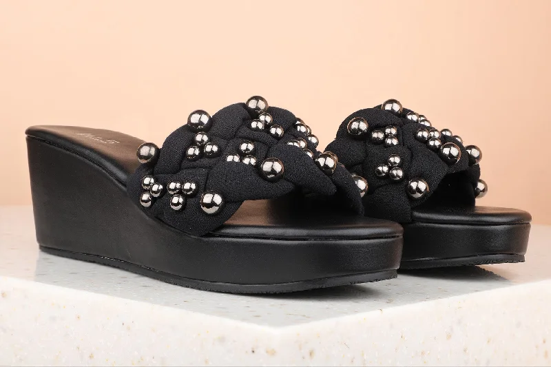 Shock - Absorbing Women's Sandals with a Soft Insole in Black for Active LifestylesWomen Black Embellished Wedge Sandals Shock - Absorbing Women's Sandals with a Soft Insole in Black for Active LifestylesWomen Black Embellished Wedge Sandals