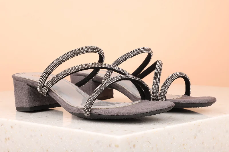 Child - Friendly Women's Sandals with a Secure Buckle in Purple for Moms on the GoWomen Grey Embellished Party Block Sandals Child - Friendly Women's Sandals with a Secure Buckle in Purple for Moms on the GoWomen Grey Embellished Party Block Sandals