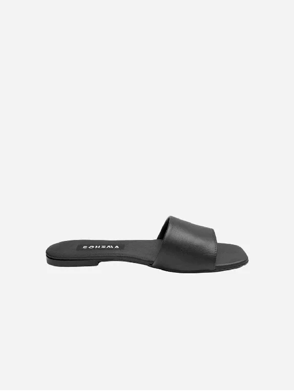 Waterproof Women's Rubber Beach Sandals with Arch Support in Blue for Water ActivitiesMellow Women's Corn Leather Vegan Slides | Black