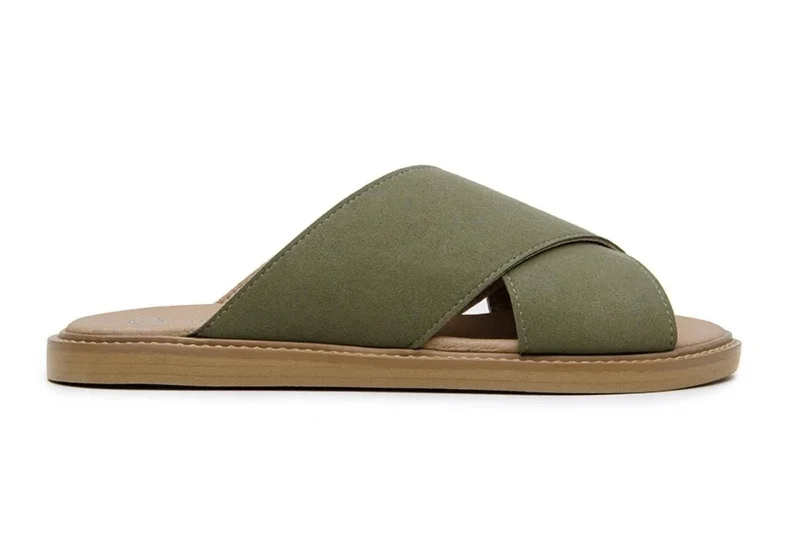 Women's Sandals with a Floral - Printed Upper in Pink for a Feminine Spring Look'Mia' women's vegan sandals by Ahimsa - dark olive