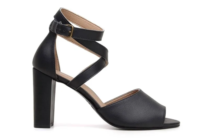 Elastic - Strap Women's Sandals with a Padded Toe in Teal for Easy On - and - Off'Tatiana' vegan-leather high-heel by Ahimsa Shoes - black