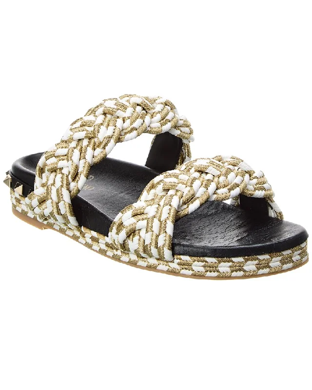 Women's Cork - Soled Espadrille Sandals with a Rope - Trimmed Upper in Navy for a Summer Vibe Women's Cork - Soled Espadrille Sandals with a Rope - Trimmed Upper in Navy for a Summer Vibe Women's Rhinestone - Embellished Open - Toe Sandals in Silver for a Glamorous Party LookValentino Rope & Leather Sandal