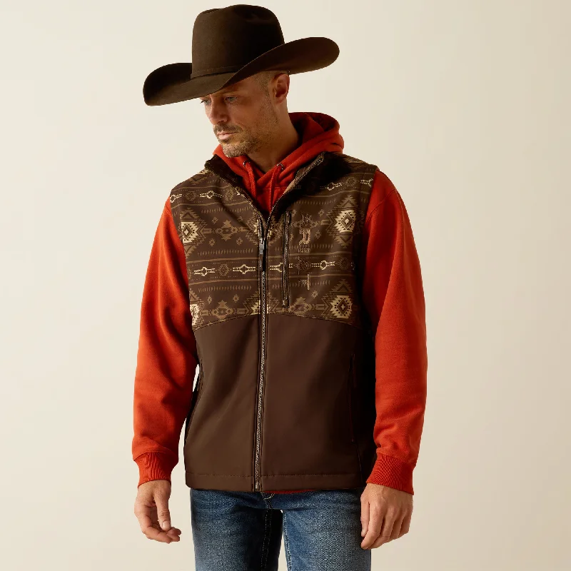 women's cowboy boots with slouchy lookAriat Men's Brown Southwest Print Logan Softshell Vest