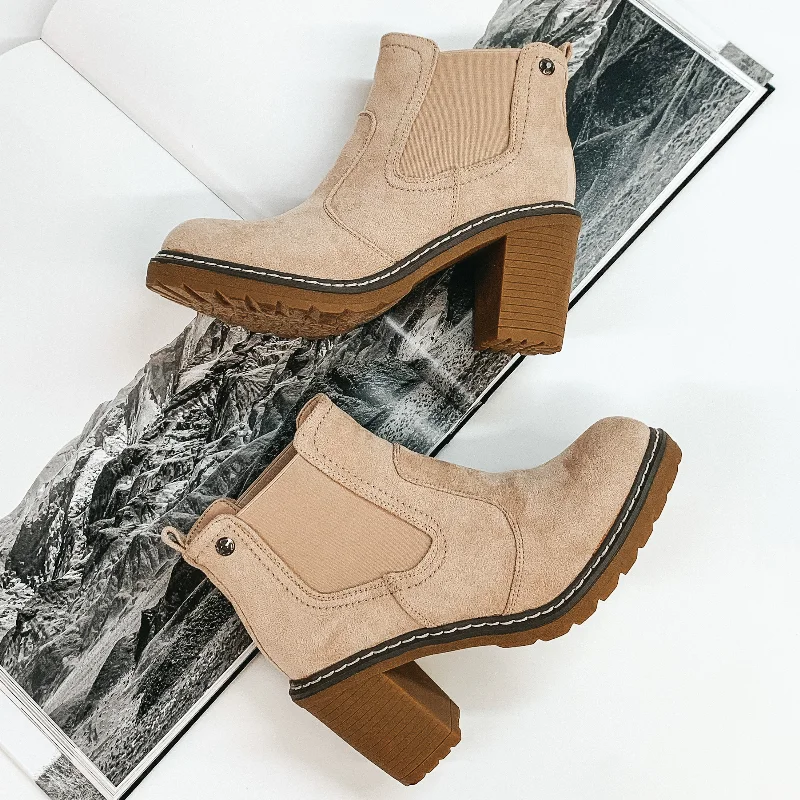 women's ankle boots with fringeCorky's | Rocky Slip On Heeled Booties in Sand