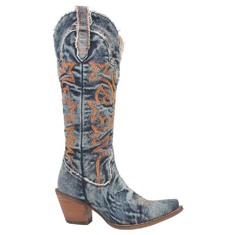 women's cowboy boots for dressy occasionsTexas Tornado Denim Embroidered Snip Toe Cowboy Boots
