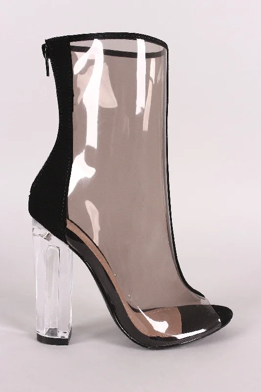 women's booties for officeShoe Republic LA Nubuck Trim Chunky Lucite Heeled Boots